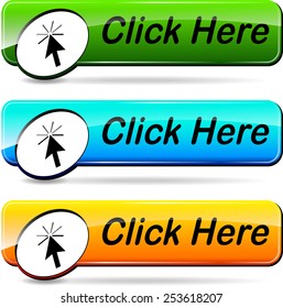 illustration of three web buttons for click here