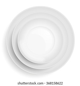 An Illustration Of Three White Plates Stacked On Top Of Each Other. Overhead View