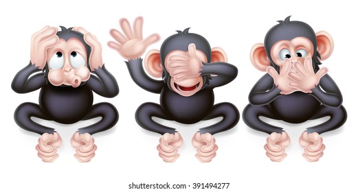 An illustration of the three wise monkeys, hear no evil, see no evil, speak no evil