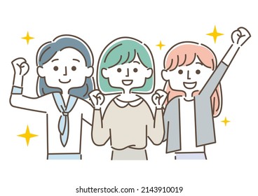 Illustration of three women smiling and doing a guts pose