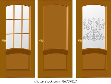 illustration with three wood doors isolated on white background