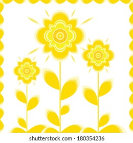 Illustration of three yellow abstract flowers