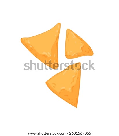 Illustration of three yellow tortilla chips in triangular shape.