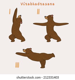 Illustration of three yoga bears - virabhadrasana pose eps 10 file