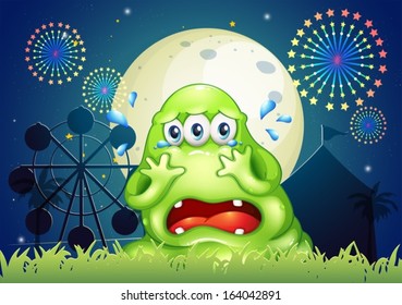 Illustration of a three-eyed monster crying at the carnival