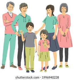 Illustration of a three-generation family