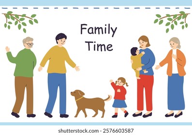 An illustration of a three-generation family