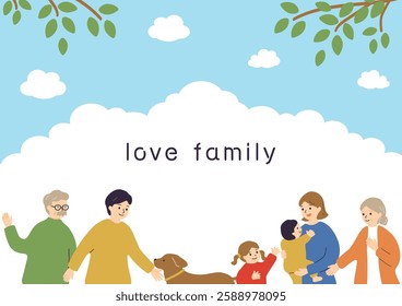 An illustration of a three-generation family
