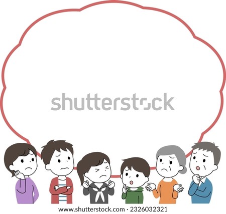 Illustration of a three-generation family with a troubled expression and a speech bubble