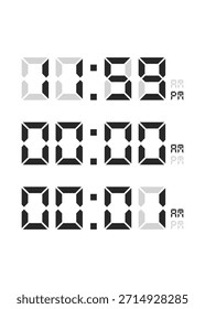 Illustration of a three-step digital clock demonstrating the change from the final minute to the start of a new hour or day.