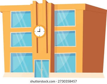 Illustration of a Three-Story Building with Clock