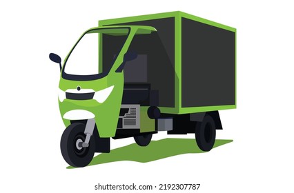 Illustration of a three-wheeled vehicle for online delivery. Vector Flat Illustration