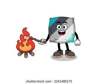 Illustration of throw pillow burning a marshmallow , character design