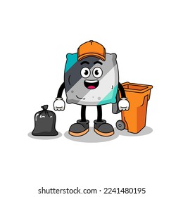 Illustration of throw pillow cartoon as a garbage collector , character design