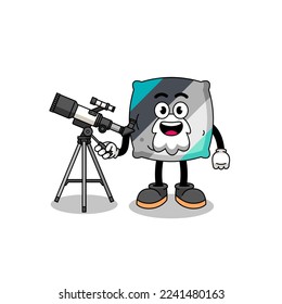 Illustration of throw pillow mascot as an astronomer , character design