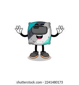 Illustration of throw pillow with a vr headset , character design