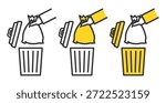 Illustration of throwing garbage into a trash can.