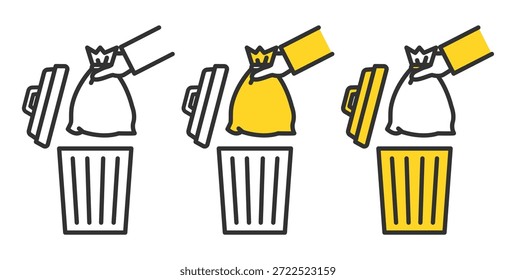 Illustration of throwing garbage into a trash can.