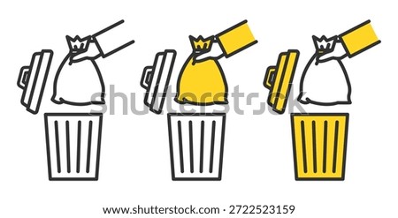 Illustration of throwing garbage into a trash can.