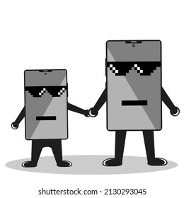 Illustration of thug life with pixel glasses. Cartoon illustration of phone wearing a pixel glasses.