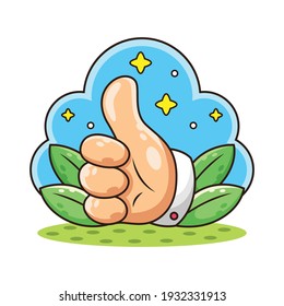Illustration of Thumb Up Cartoon. Symbol Vector Icon Illustration, Isolated on White Background