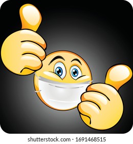 Illustration of Thumb Wearing Mask, Stock Vector Icon.