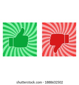 ilustración Thumbs arriba y thumbs hacia abajo. Elementos gráficos modernos para banners, sitios, materiales impresos.