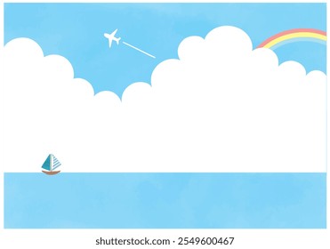 Illustration of thunderclouds, sea and yacht