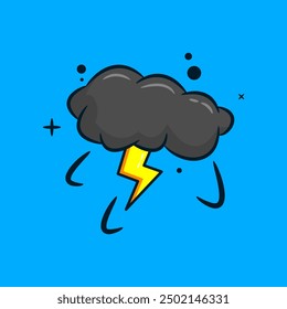 illustration of thunderstorm clouds in dark sky. Thunderstorm, rain, night. Vector illustration.