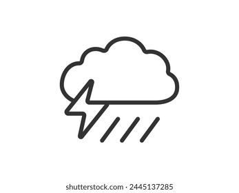 Illustration of thunderstorm icon (line drawing) for weather forecast.