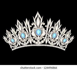 illustration tiara crown women's wedding with a light blue stones