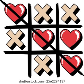 Illustration of a tic-tac-toe game with heart