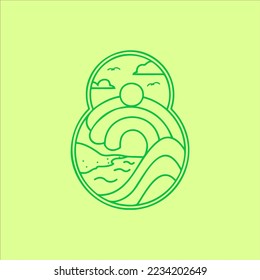illustration of a tidal wave with the sun shining