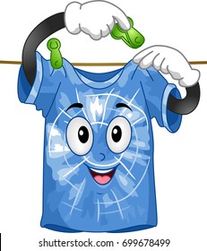 Illustration of a Tie Dyed Shirt Mascot Hanging Itself on a Clothesline to Dry