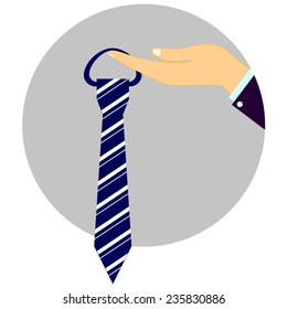 Illustration of a tie in hand. Dresscode, event. Vector illustration