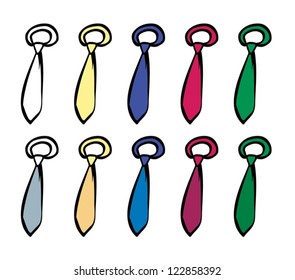 Illustration of ties in different colors on a white background