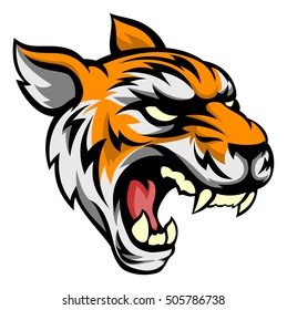 An illustration of a tiger animal mean sports mascot head