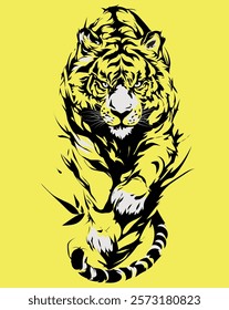 illustration of tiger in attacking position.