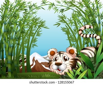 Illustration of a tiger in a bamboo forest