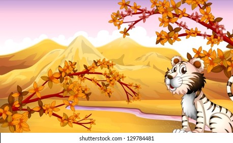 Illustration of a tiger beside the river