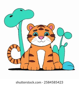 Illustration of a Tiger. Cartoon Hand Drawn and Isolated on a White Background