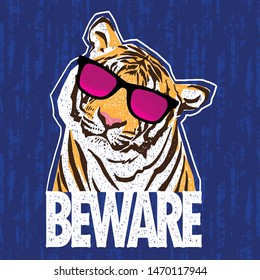 Ilustración de un vector de dibujos animados de tigre con un fondo abstracto y sin fisuras 
