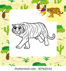 Illustration of tiger. Coloring book.