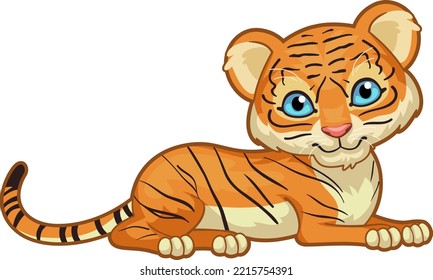 Illustration of a Tiger Cub Lying Down and Smiling