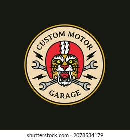 Illustration Tiger Custom Garage Motorcycle Club Logo Badge