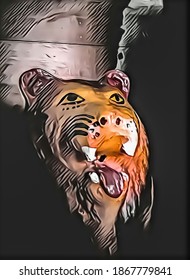 illustration of a tiger in a dark place. facing sideways.