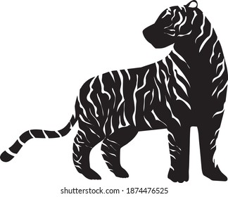 Illustration of a tiger drawn in monochrome. silhouette.