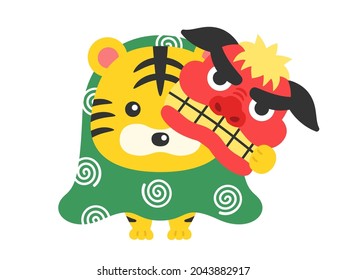 Illustration of a tiger dressed as a lion dance.