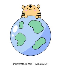 Illustration of tiger with earth