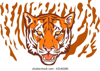 illustration of a tiger had facing front with stripes in background